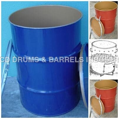 200 litre open top steel drum with removable lid and galvanized clamp